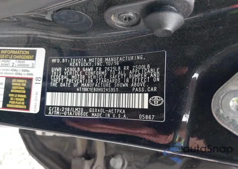 2017 Toyota Avalon Limited из США, поврежденный, VIN 4T1BK1EB0HU245951